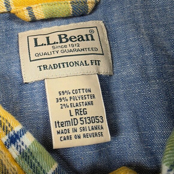 L.L.Bean Traditional Fit Mens Large Yellow Plaid Button Front Shirt Long Sleeve - Picture 3 of 9